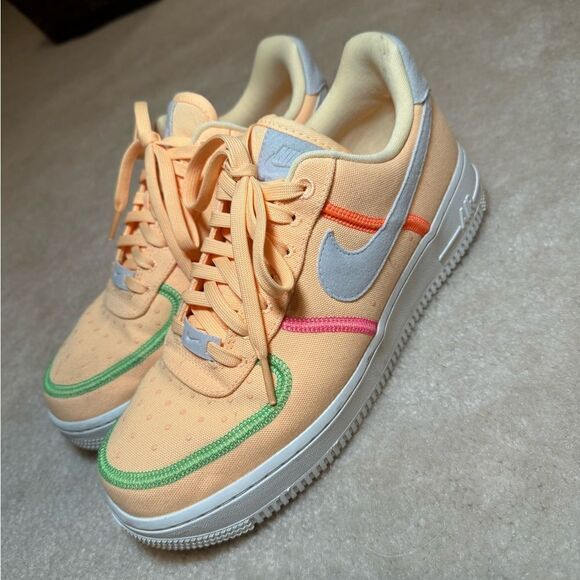 Women’s Nike Neon Orange Air Force Ones Sz 8 - Picture 3 of 7